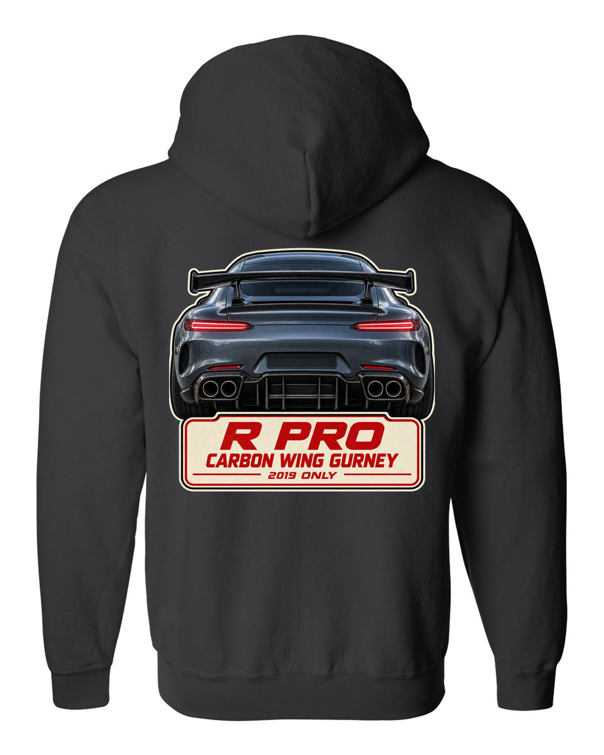 Mercedes-AMG GT R Pro C190 taillight macro print black zip hoodie back view with the design