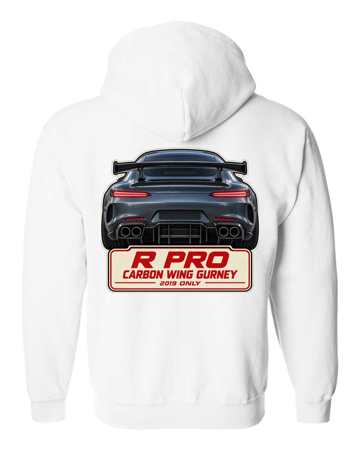 Mercedes-AMG GT R Pro C190 taillight macro print white zip hoodie back view with the design