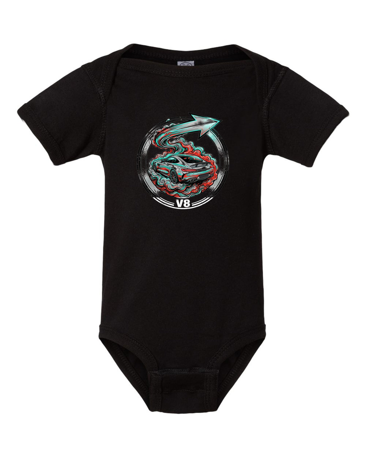 Mercedes-AMG GT Silver Arrow black baby onesie front view with the design