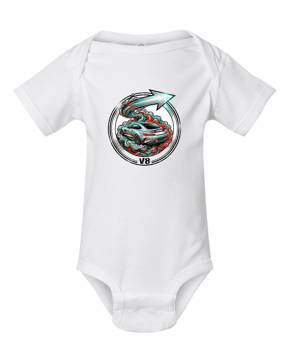 Mercedes-AMG GT Silver Arrow white baby onesie front view with the design