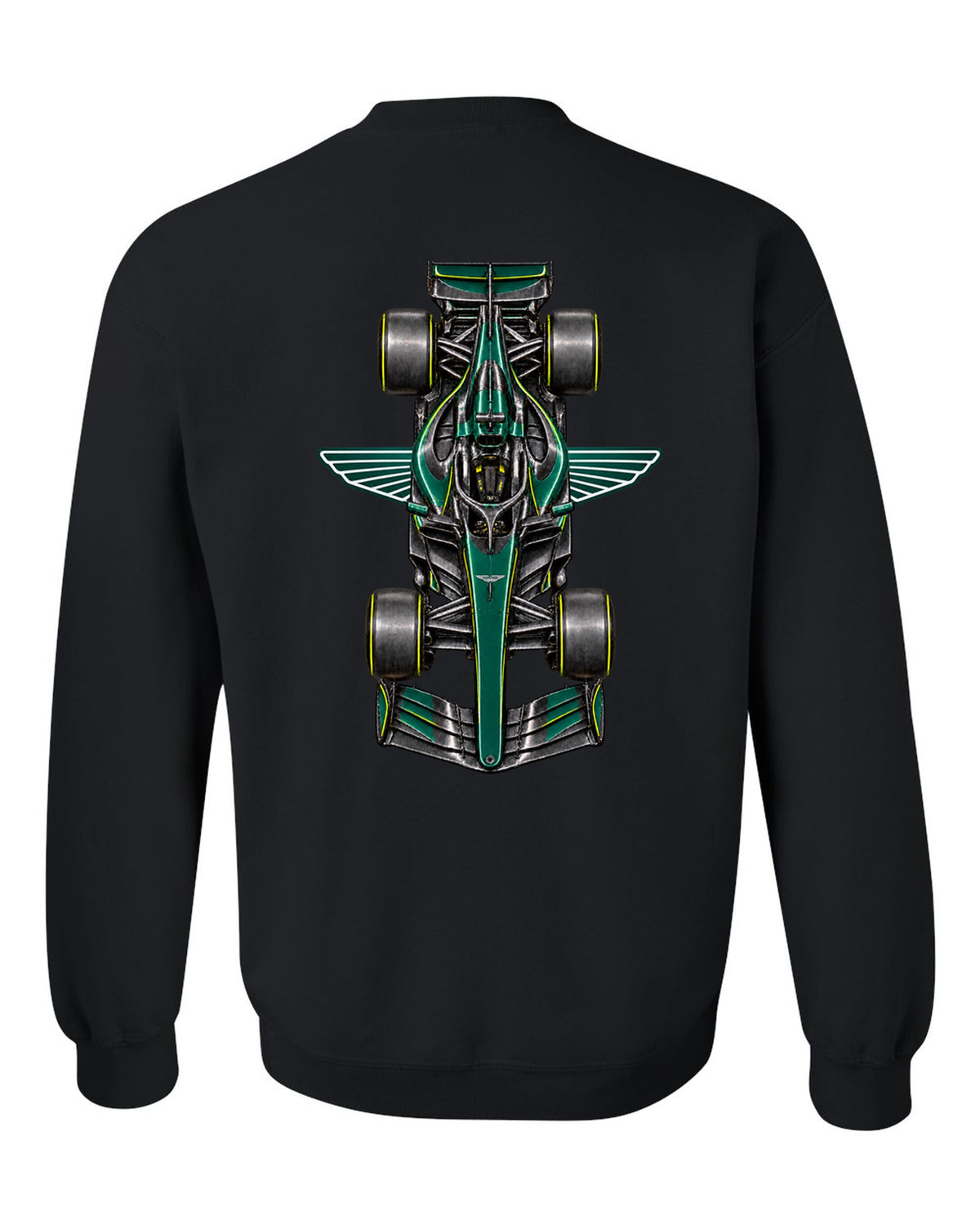Aston Martin AMR26 Formula 1 overhead poster artwork black crewneck back view with the design