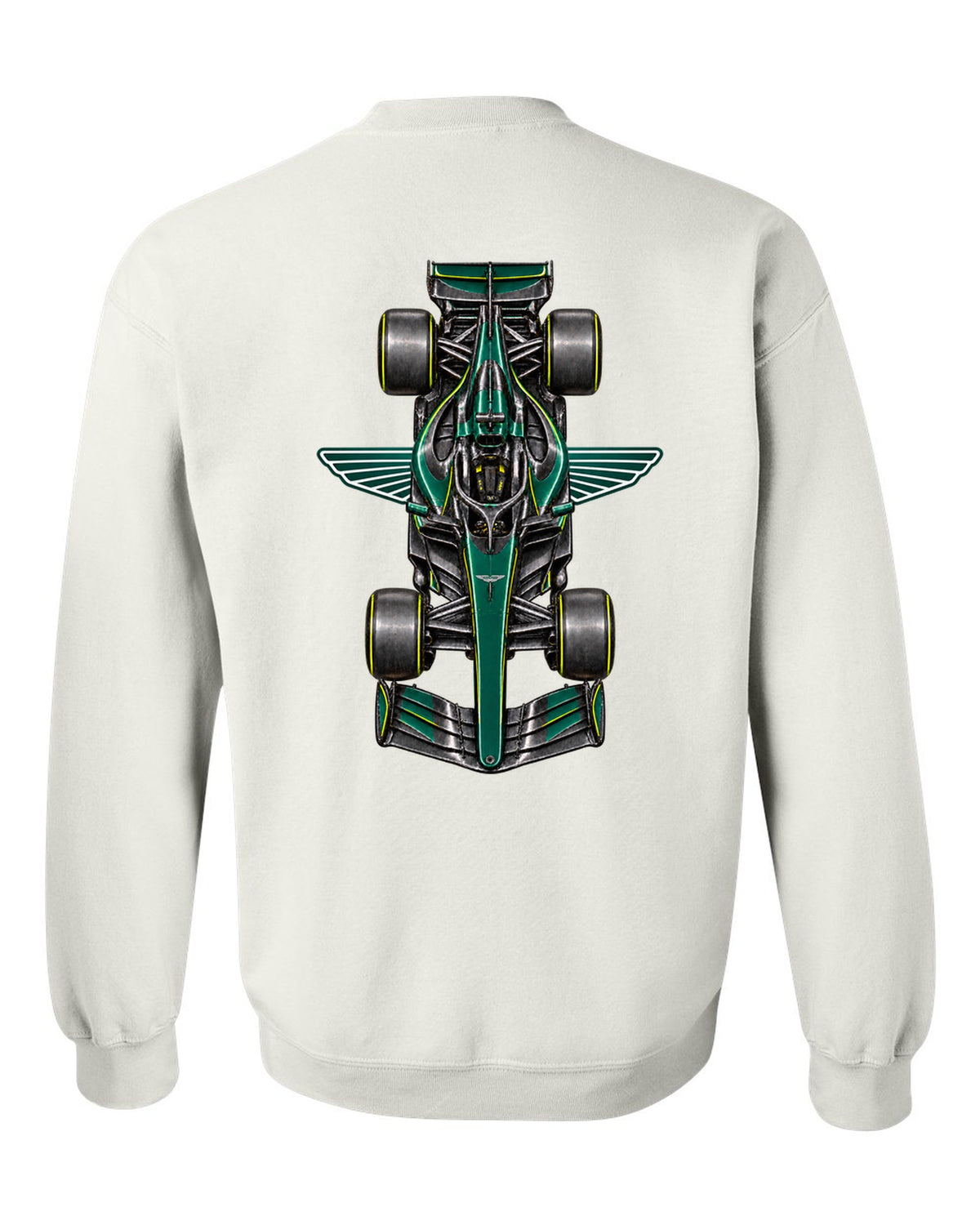 Aston Martin AMR26 Formula 1 overhead poster artwork white crewneck back view with the design