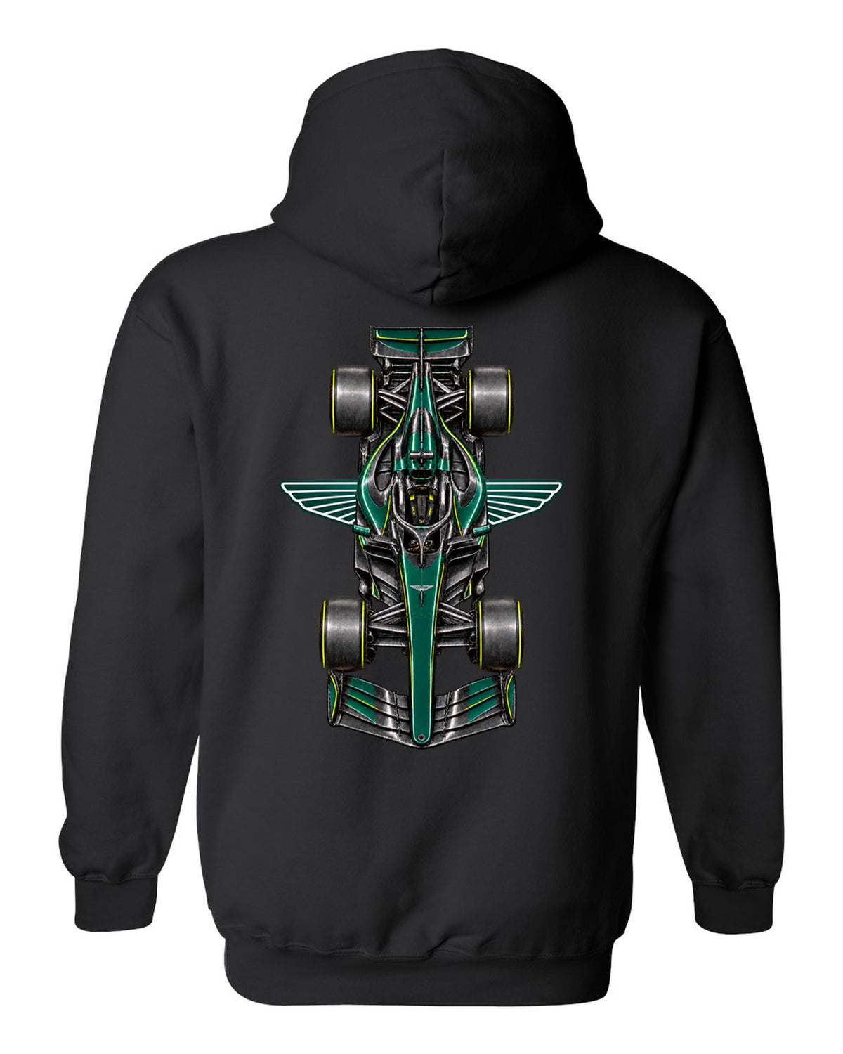 Aston Martin AMR26 Formula 1 overhead poster artwork black pull over hoodie back view with the design