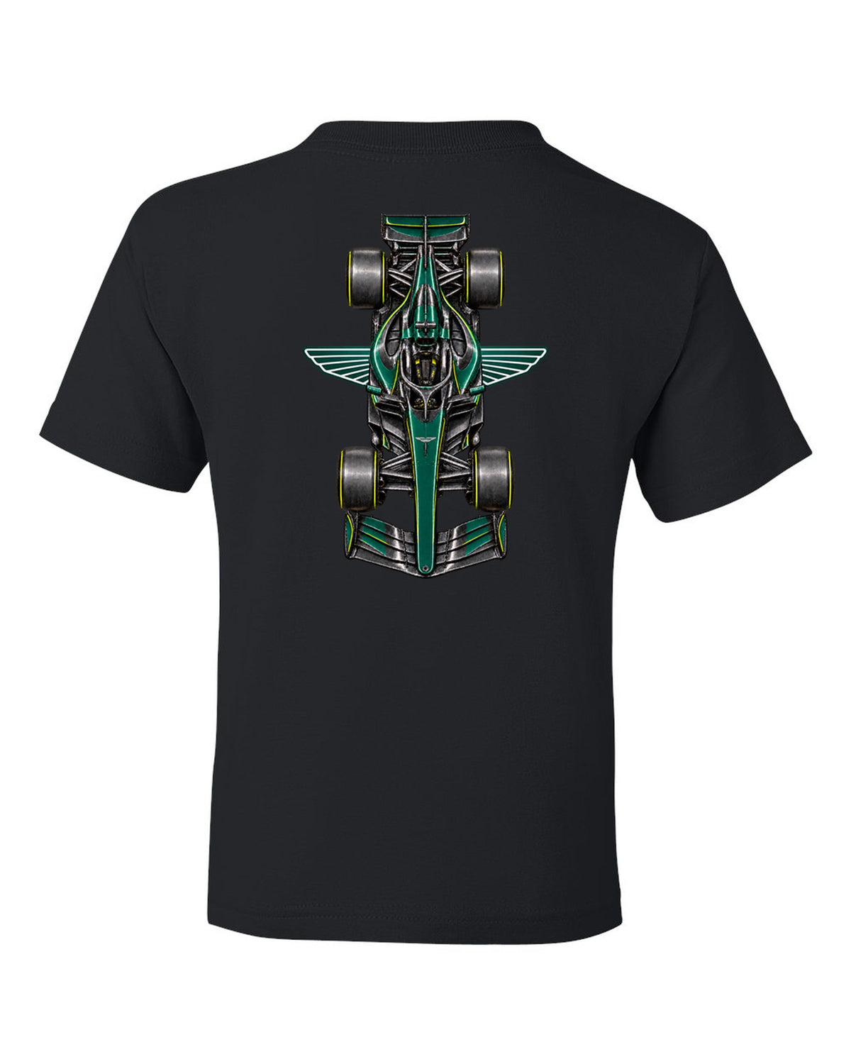 Aston Martin AMR26 Formula 1 overhead poster artwork black kids tee back view with the design