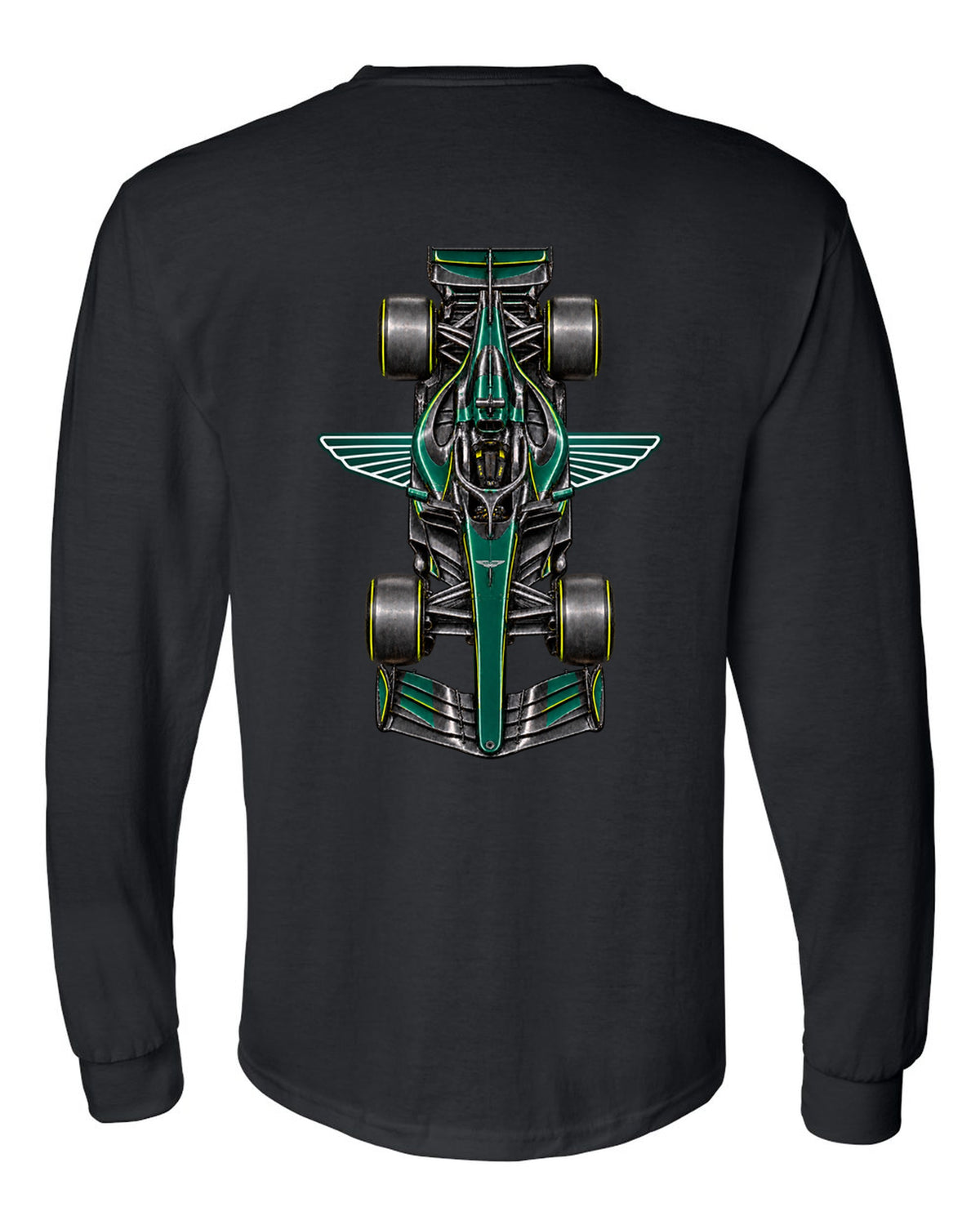 Aston Martin AMR26 Formula 1 overhead poster artwork black long sleeve back view with the design