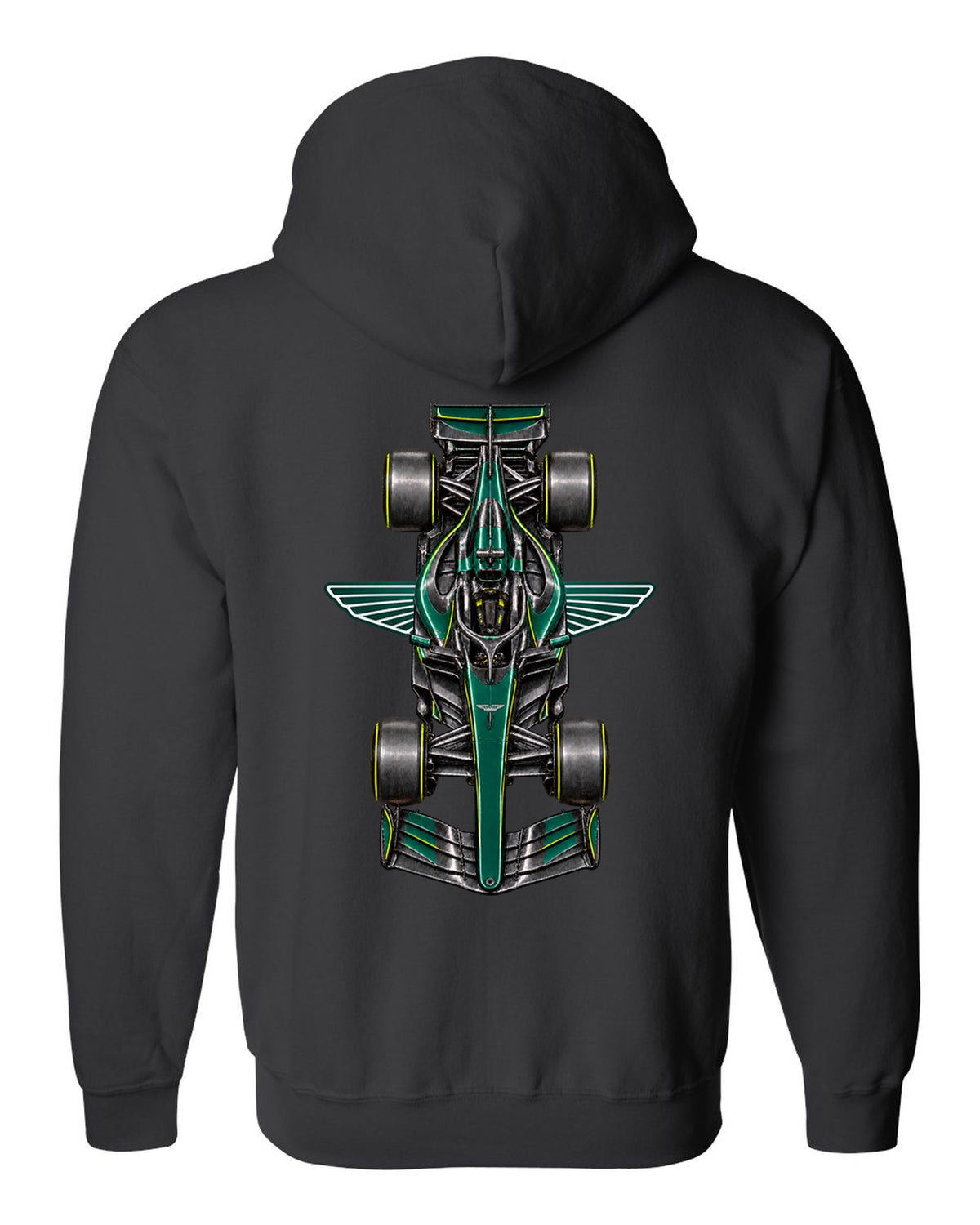 Aston Martin AMR26 Formula 1 overhead poster artwork black zip hoodie back view with the design