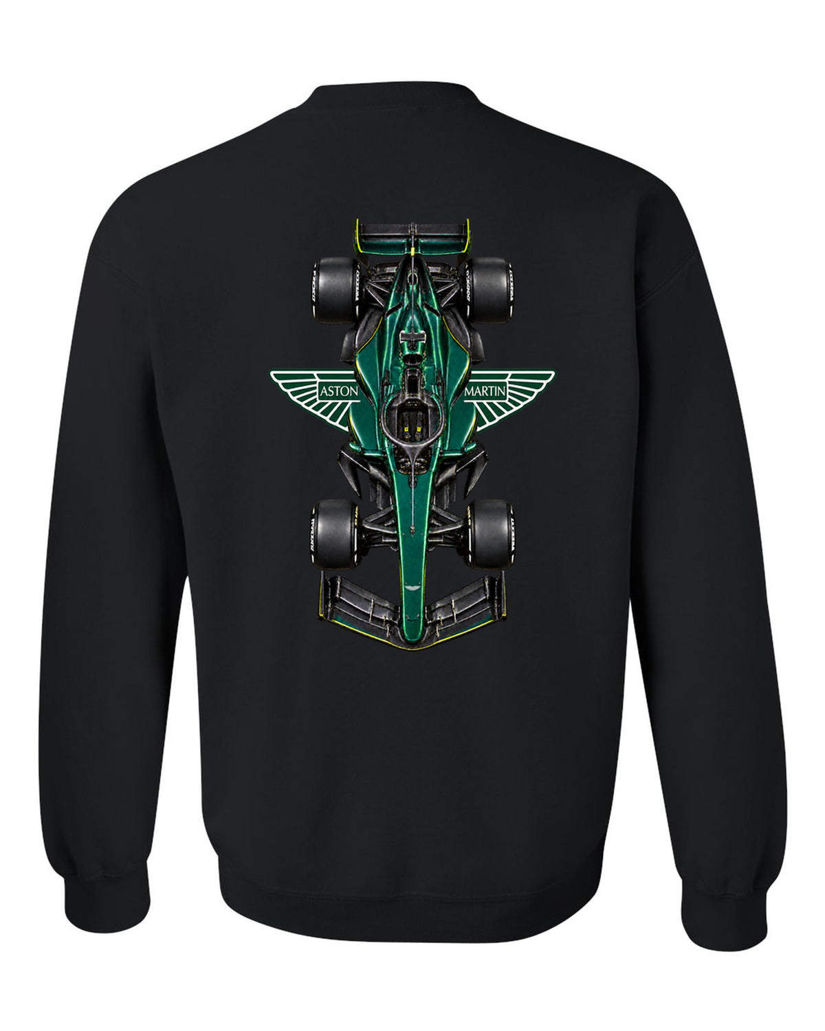 Aston Martin AMR26 Formula 1 overhead poster artwork black crewneck back view with the design