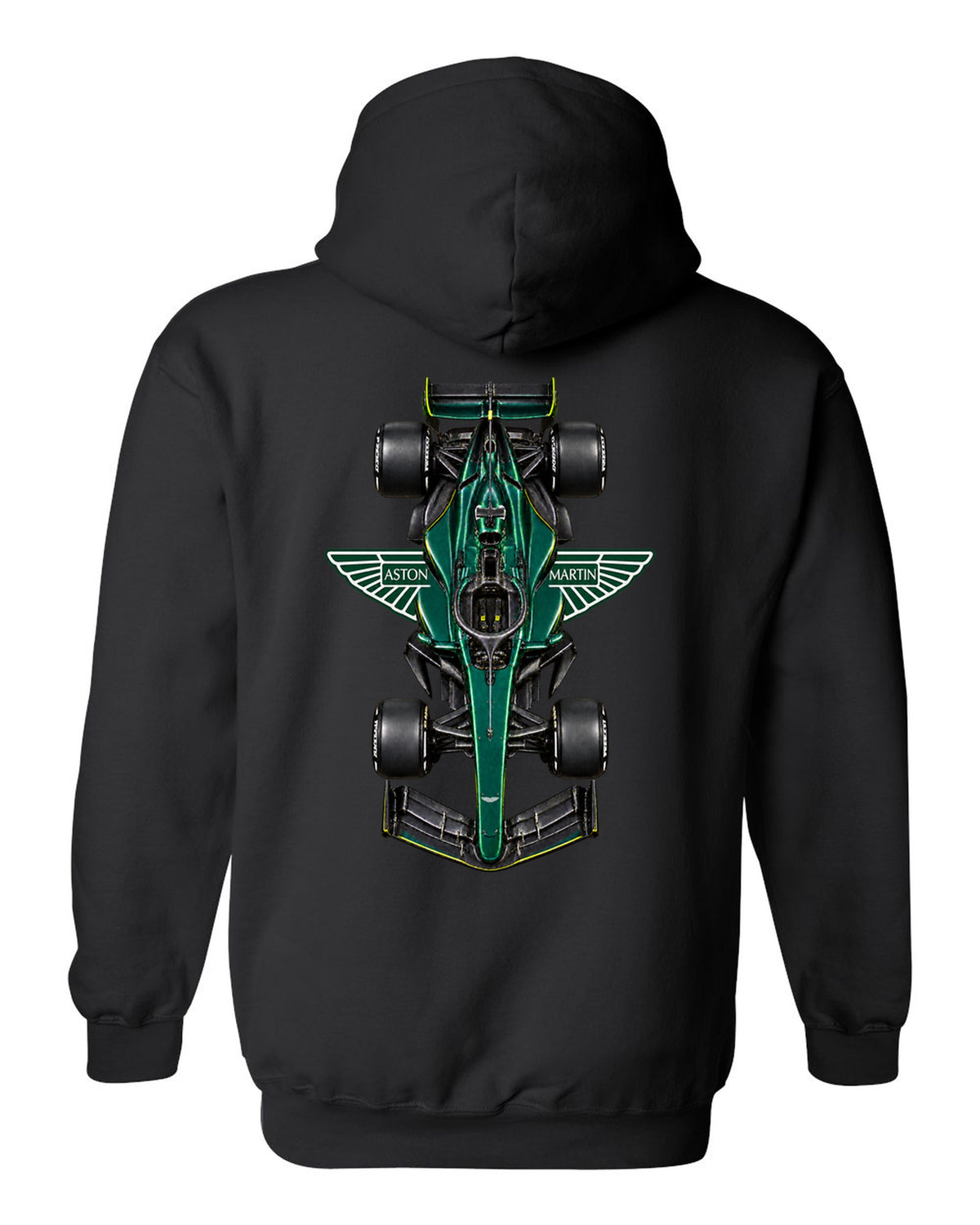 Aston Martin AMR26 Formula 1 overhead poster artwork black pull over hoodie back view with the design