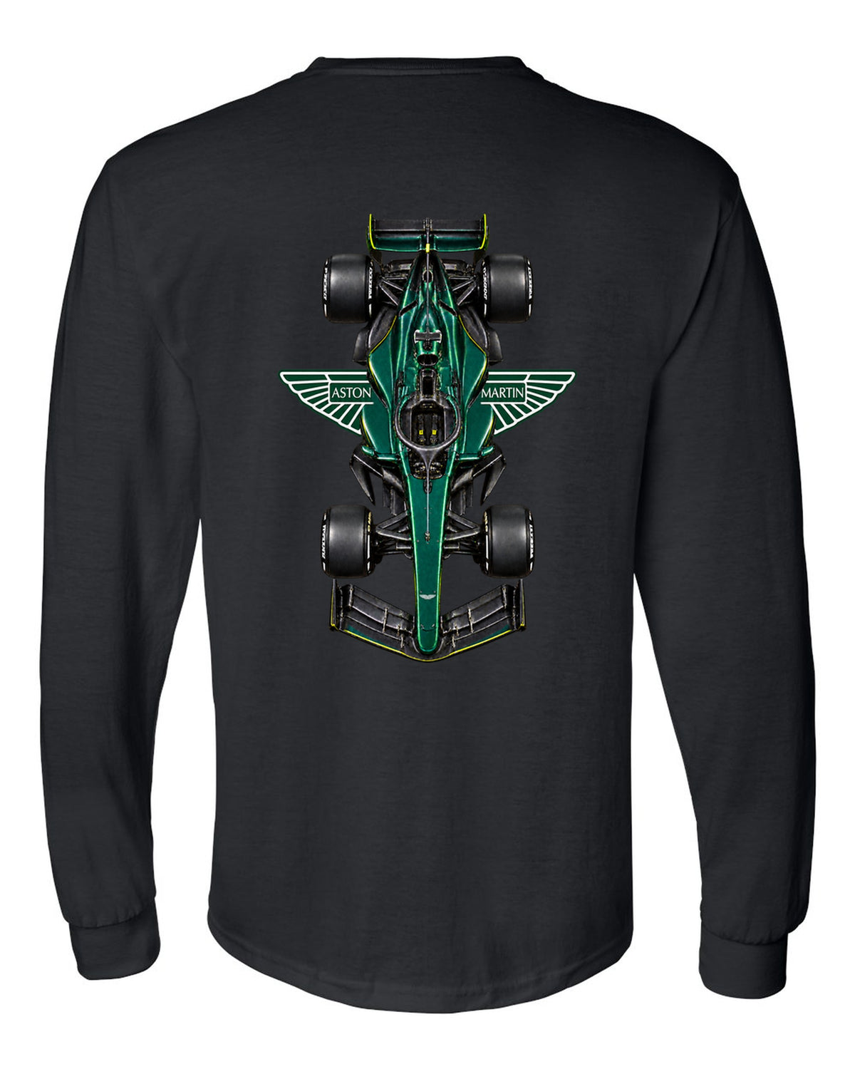 Aston Martin AMR26 Formula 1 overhead poster artwork black long sleeve back view with the design