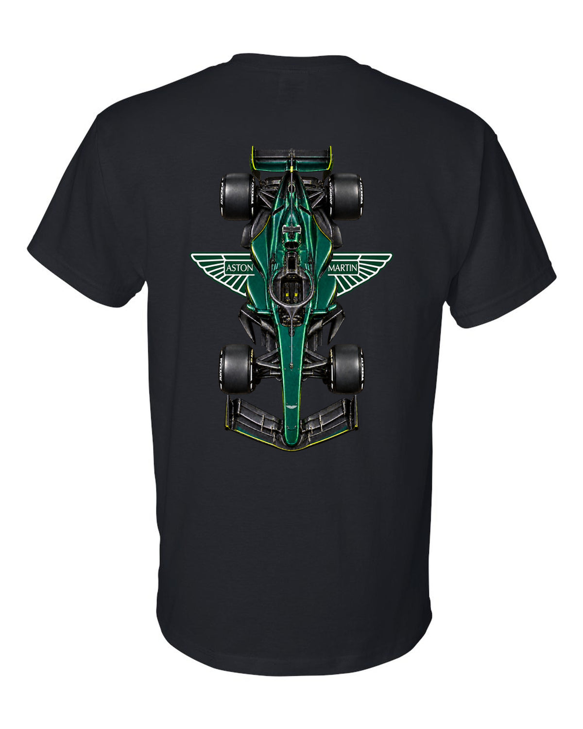 Aston Martin AMR26 Formula 1 overhead poster artwork black t-shirt back view with the design