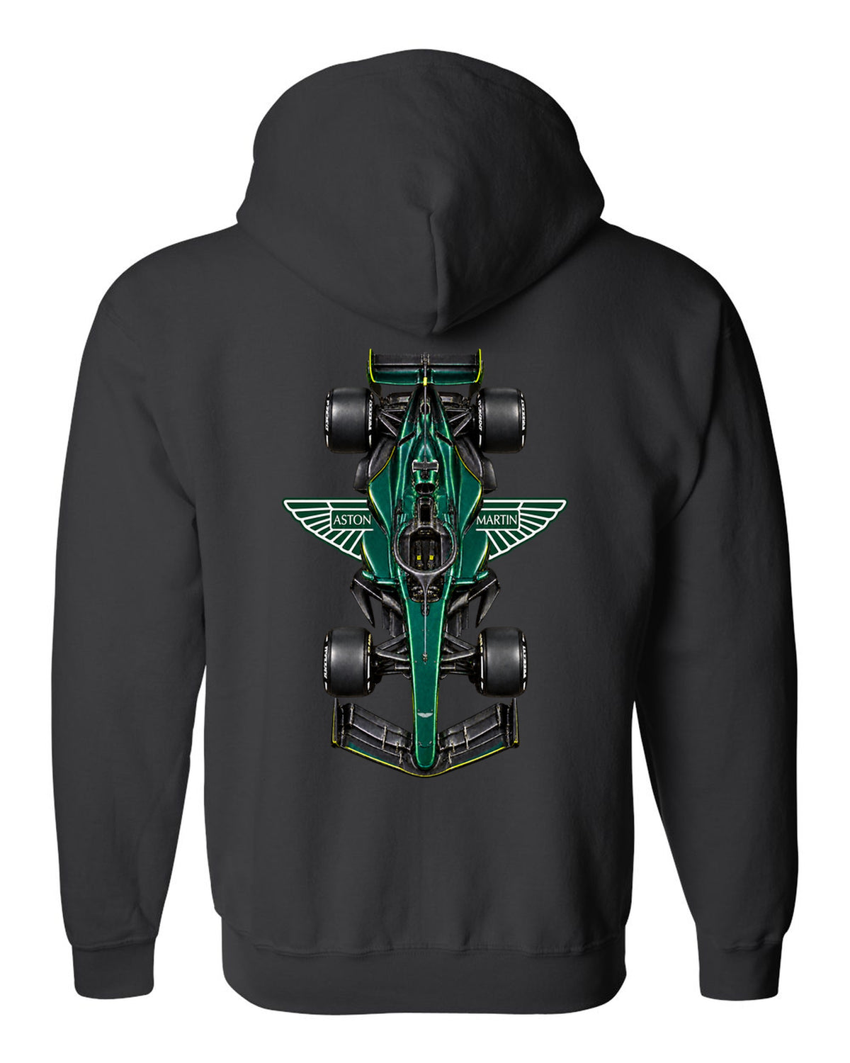 Aston Martin AMR26 Formula 1 overhead poster artwork black zip hoodie back view with the design