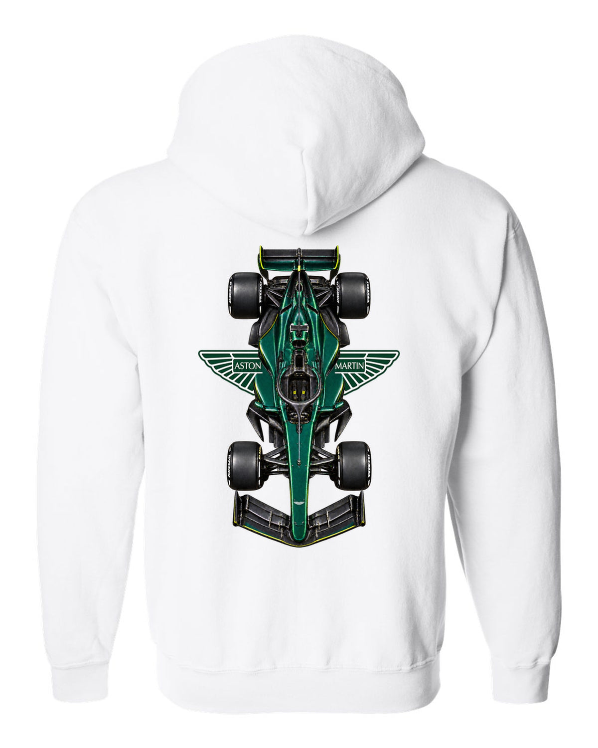 Aston Martin AMR26 Formula 1 overhead poster artwork white zip hoodie back view with the design