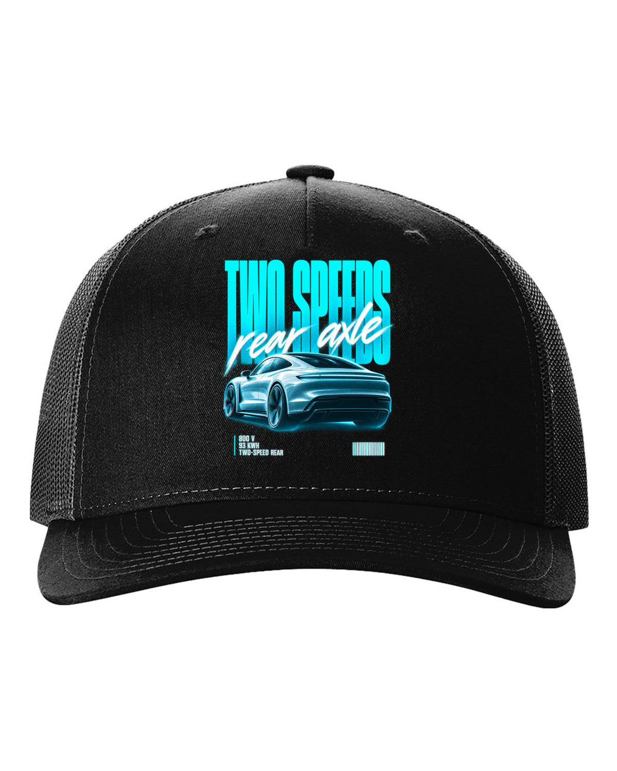 Audi e-tron GT 2021 rear three-quarter street poster with two speeds text black hat front view with the design