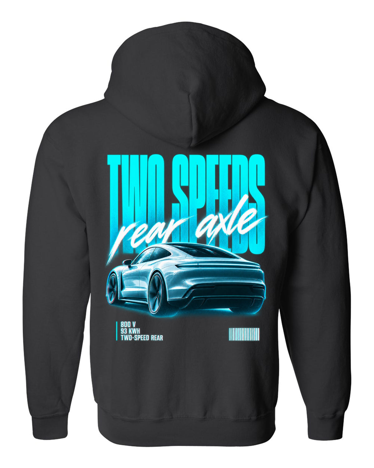Audi e-tron GT 2021 rear three-quarter street poster with two speeds text black zip hoodie back view with the design
