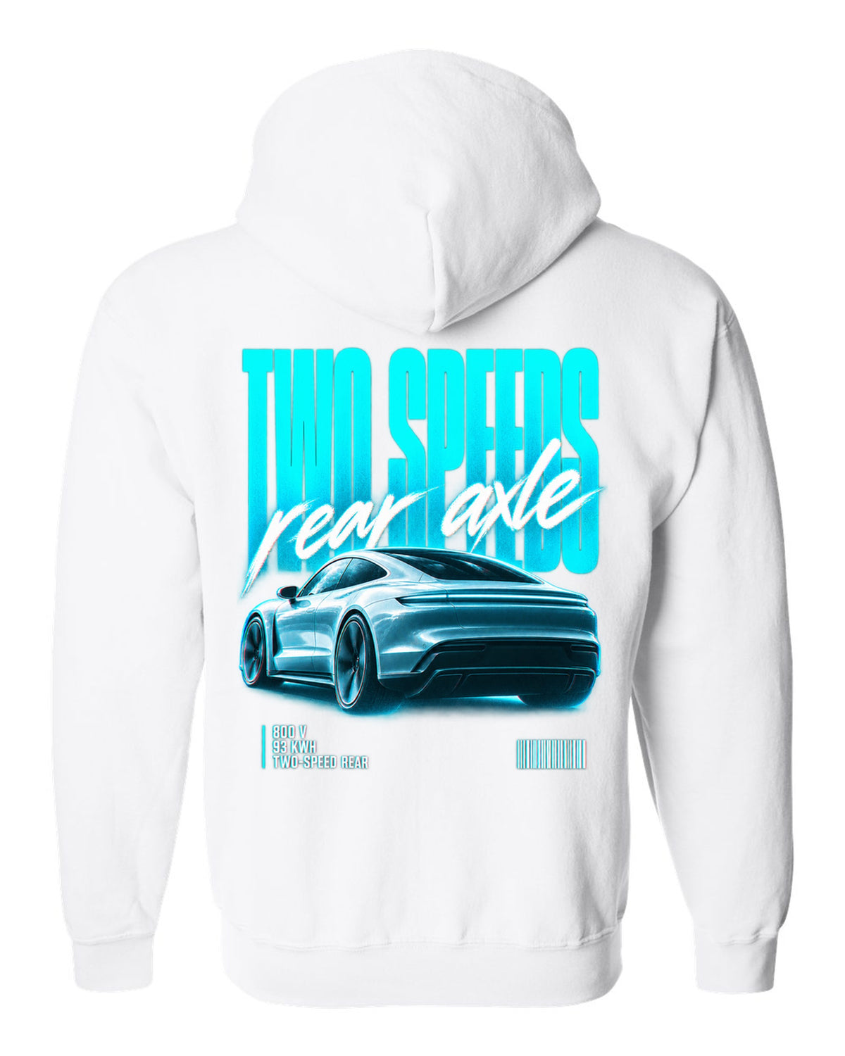Audi e-tron GT 2021 rear three-quarter street poster with two speeds text white zip hoodie back view with the design