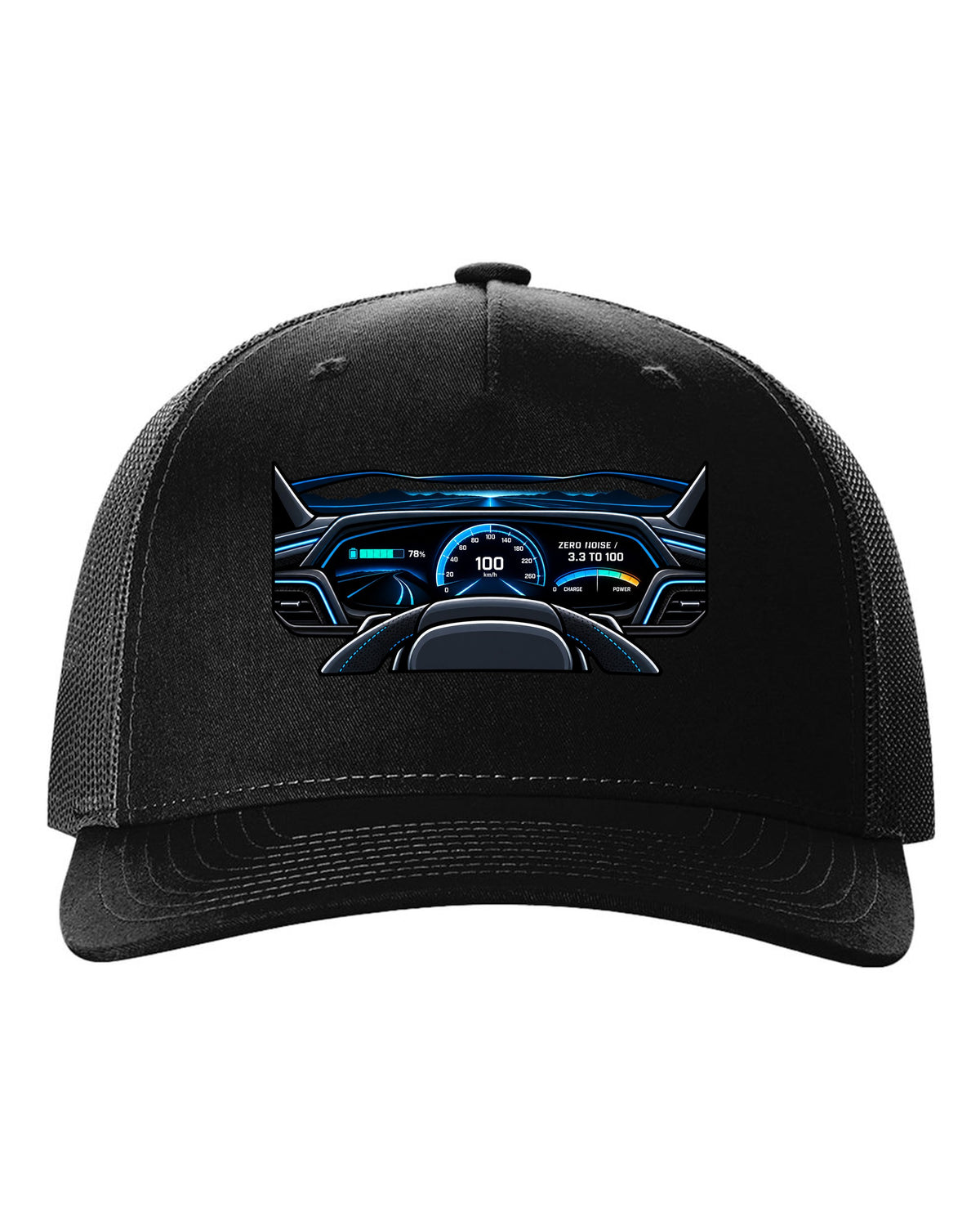 Flat gauge cluster print for the Audi e-tron GT with zero noise lettering black hat front view with the design