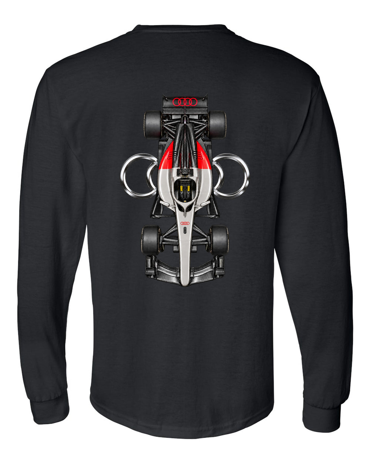 Audi R26 Formula 1 overhead poster artwork black long sleeve back view with the design