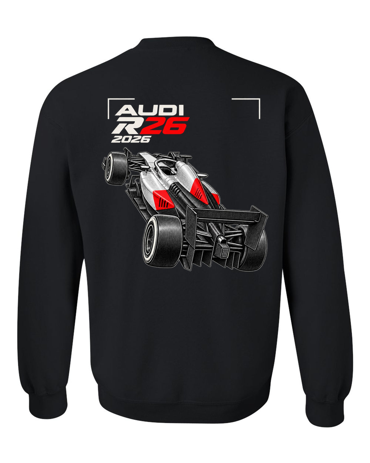 Audi R26 2026 F1 car technical poster artwork black crewneck back view with the design