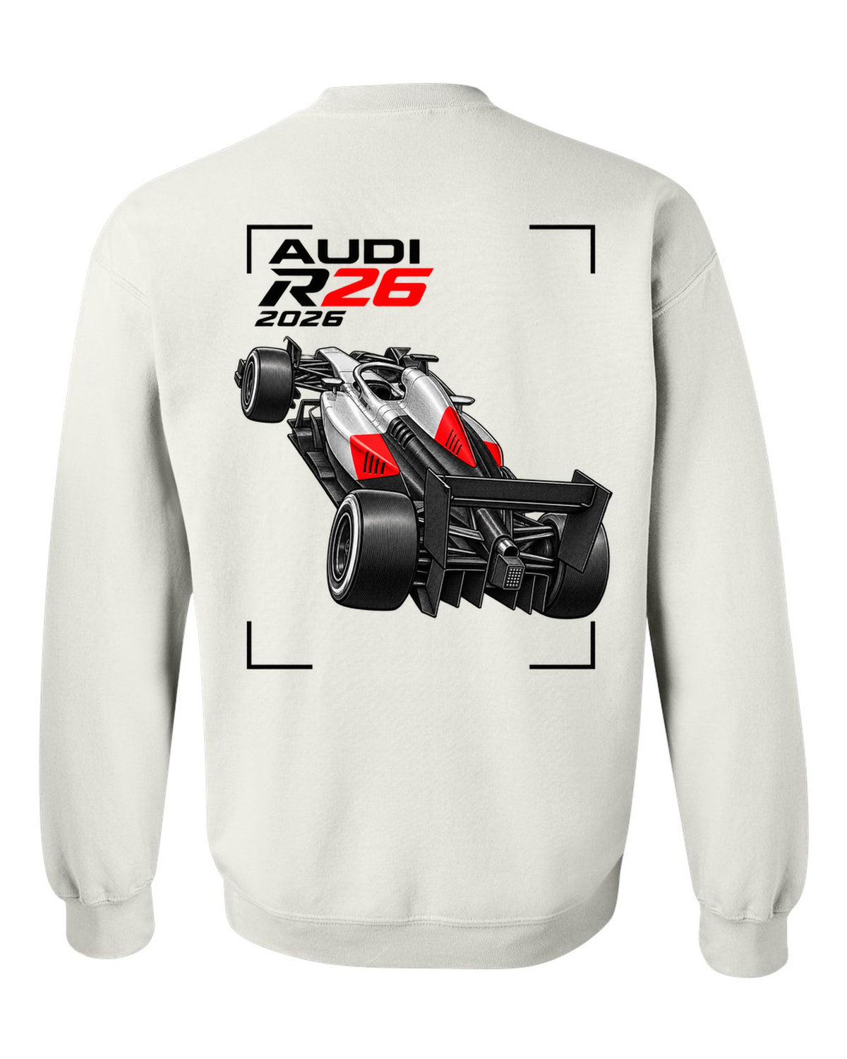 Audi R26 2026 F1 car technical poster artwork white crewneck back view with the design