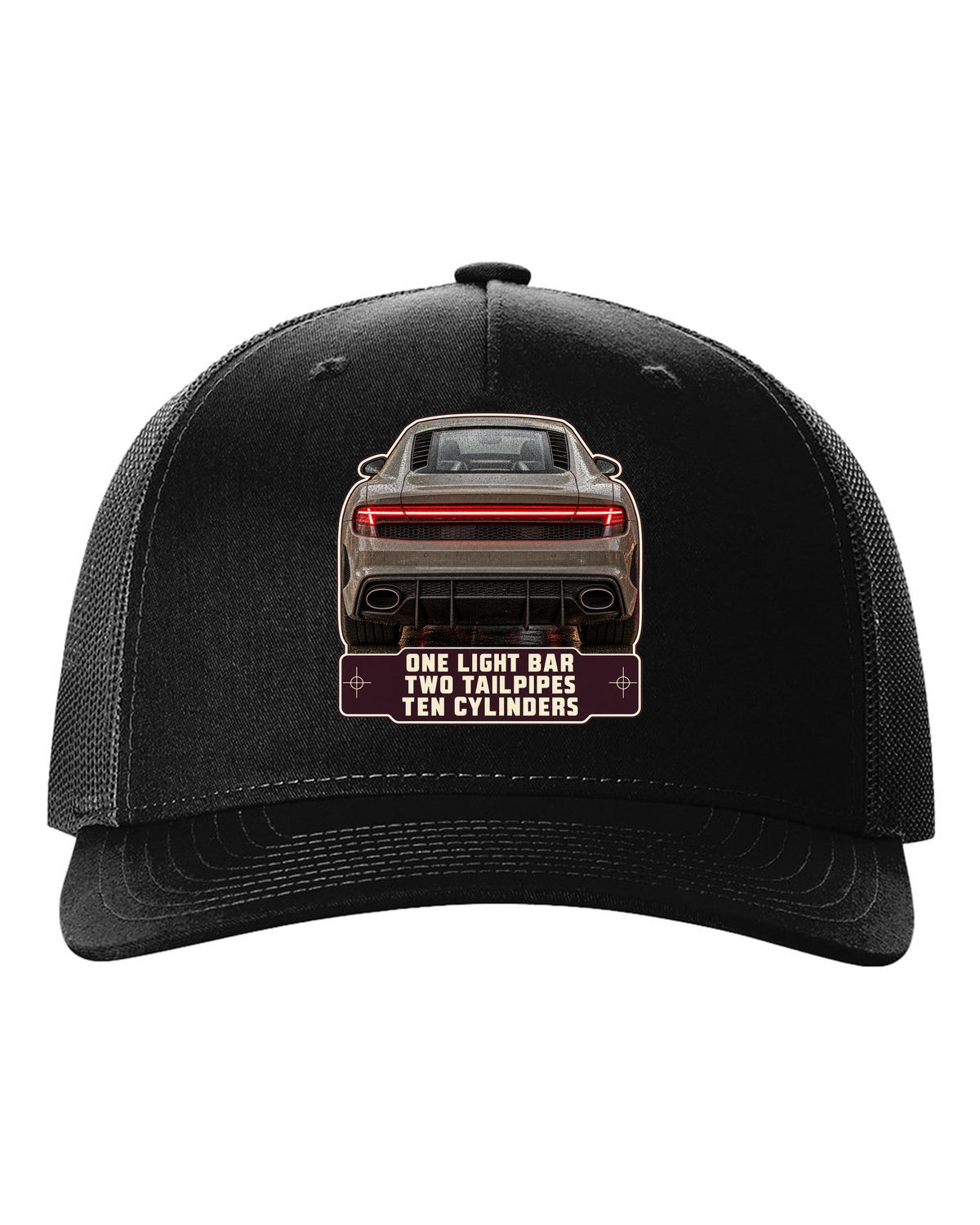 Audi R8 V10 performance rear taillight macro print design black hat front view with the design