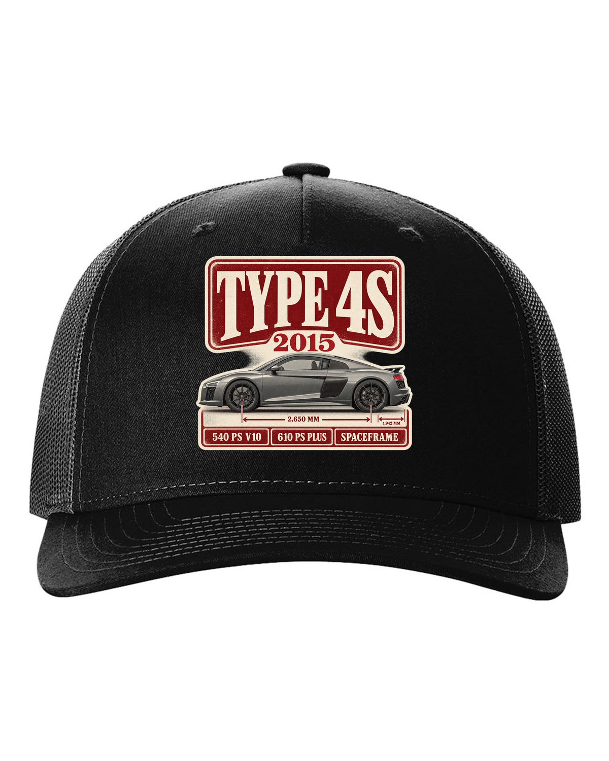 Audi R8 V10 Type 4S 2015 launch archive panel print design black hat front view with the design