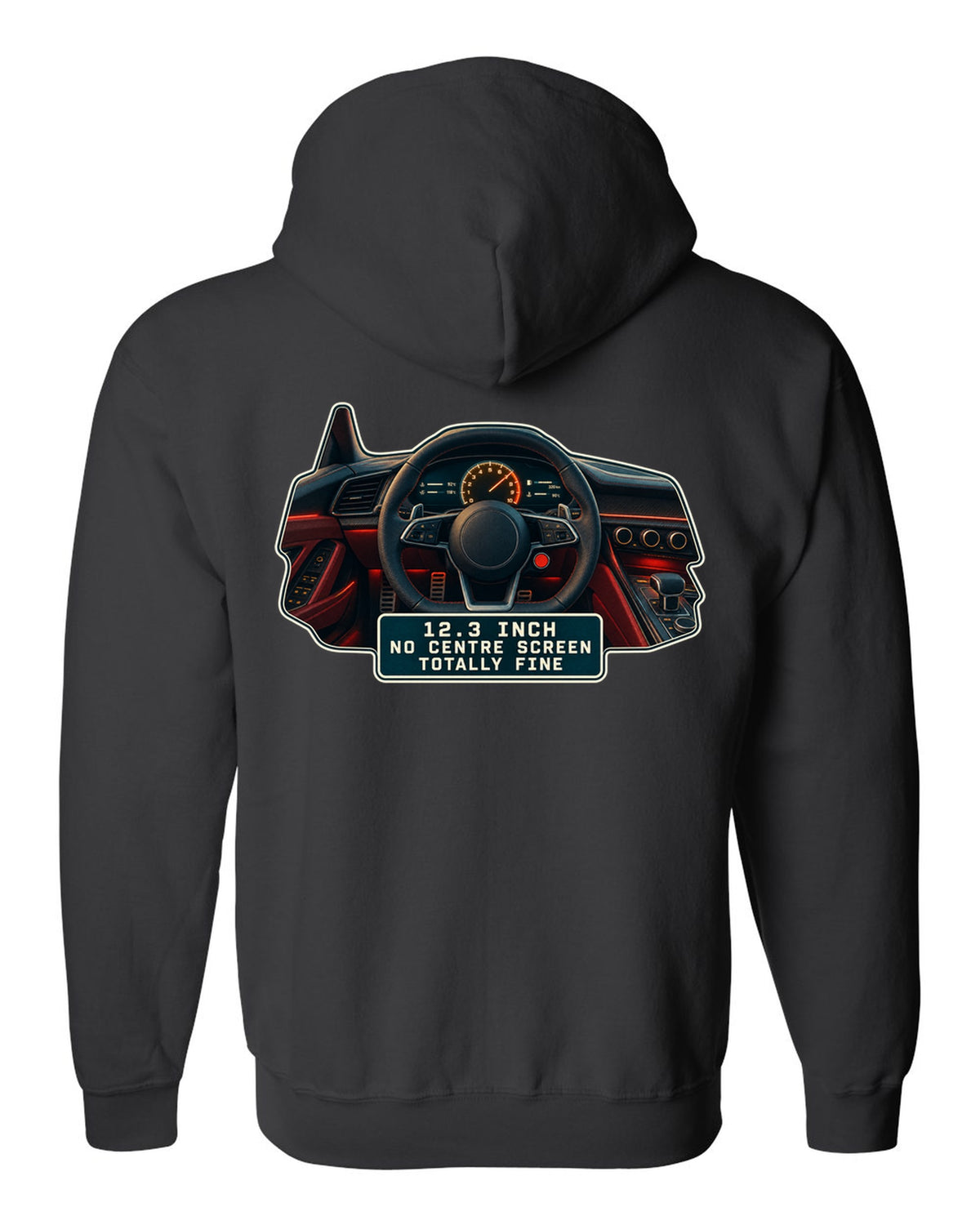 Audi R8 V10 Type 4S virtual cockpit digital gauge print design black zip hoodie back view with the design