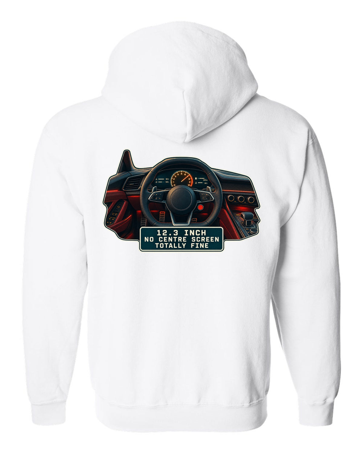 Audi R8 V10 Type 4S virtual cockpit digital gauge print design white zip hoodie back view with the design