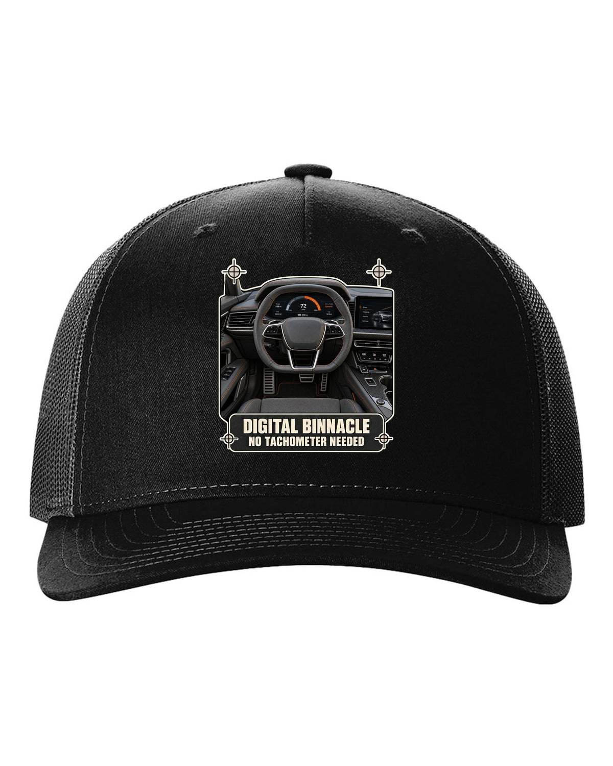 Audi RS e-tron GT interior driver view digital binnacle cockpit gauge design black hat front view with the design