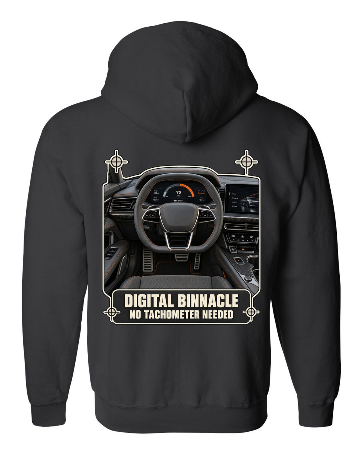 Audi RS e-tron GT interior driver view digital binnacle cockpit gauge design black zip hoodie back view with the design