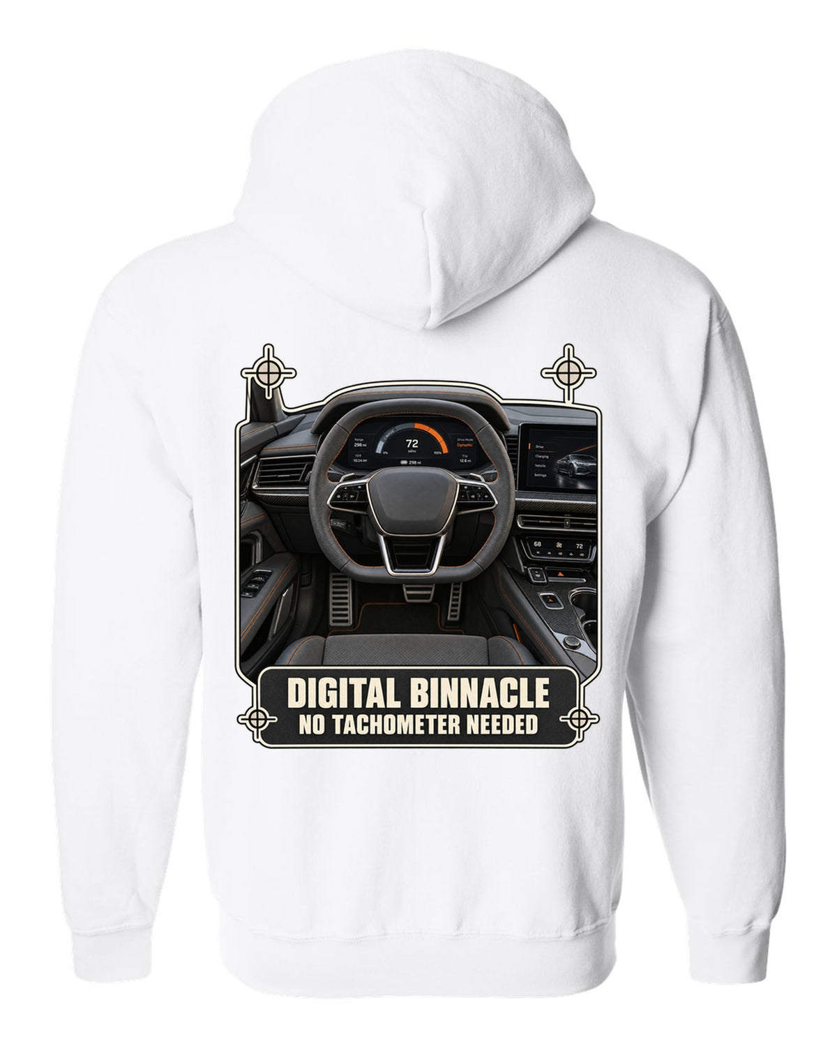 Audi RS e-tron GT interior driver view digital binnacle cockpit gauge design white zip hoodie back view with the design