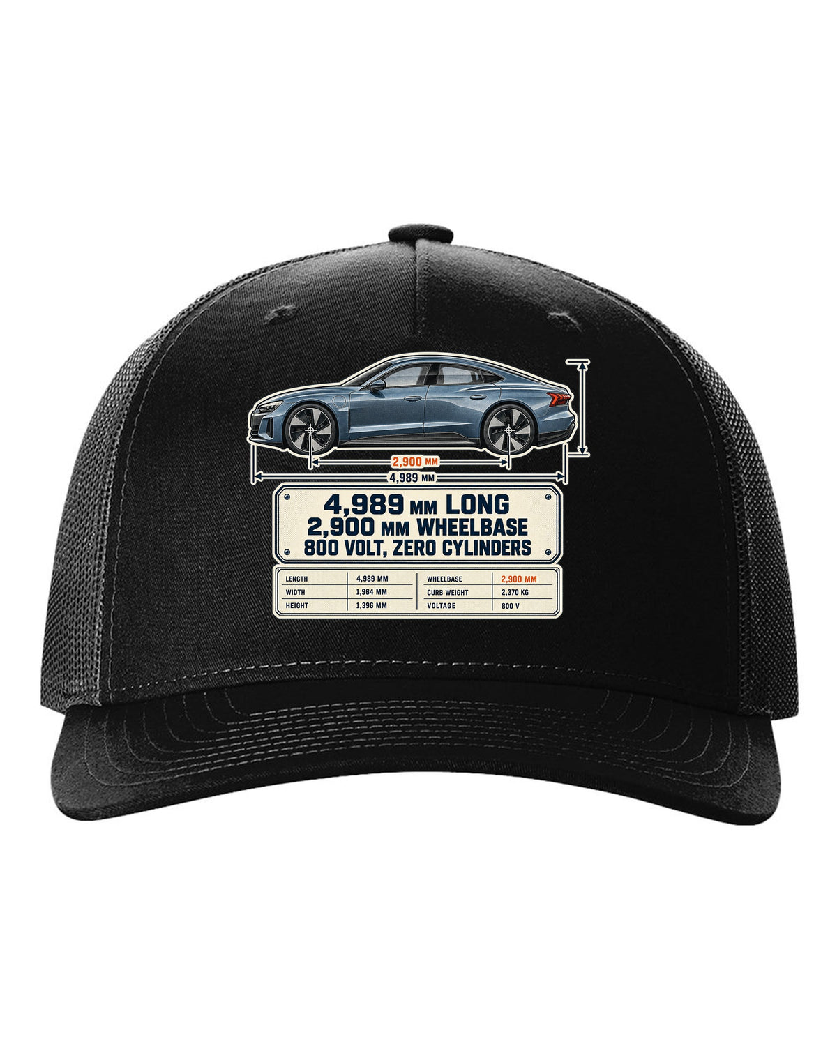 Audi RS e-tron GT J1 dimension blueprint print design black hat front view with the design