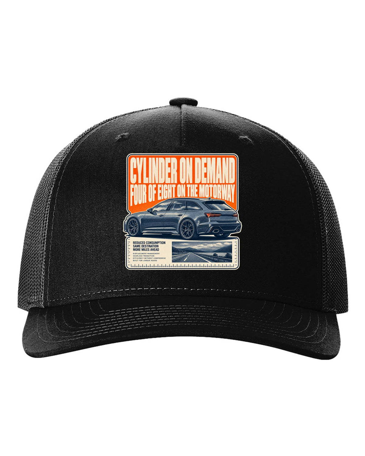 Audi RS6 Avant C8 wagon halftone statement print black hat front view with the design