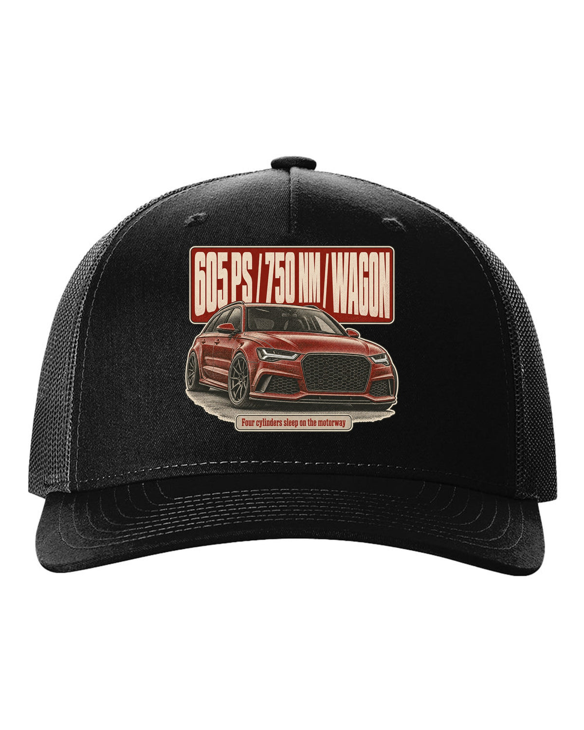 Audi RS6 Avant Performance C7 halftone statement print with 605 PS black hat front view with the design