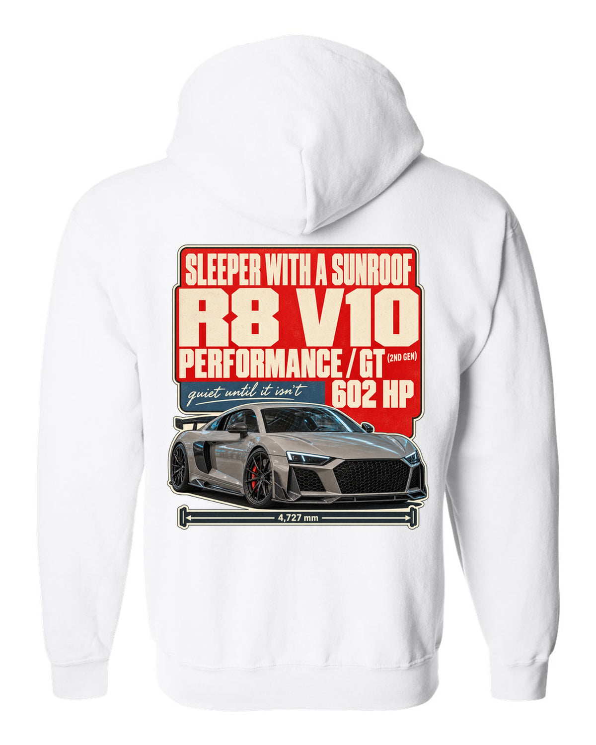 Audi RS7 Sportback C8 street poster print design white zip hoodie back view with the design