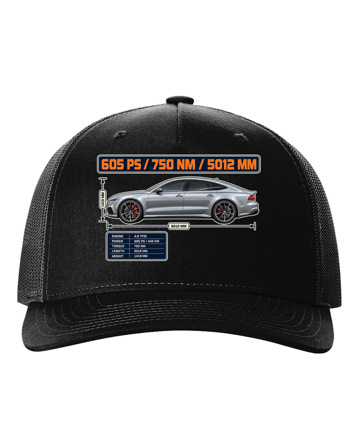 Audi RS7 Sportback performance C7 spec poster print black hat front view with the design