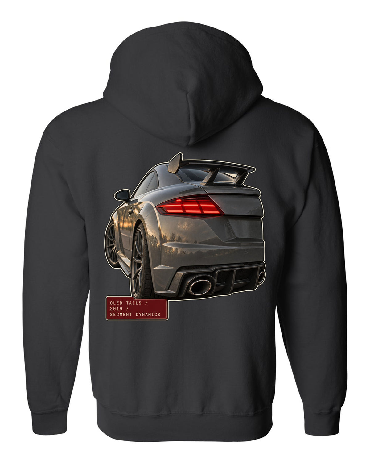 Audi TT RS facelift OLED taillight macro print black zip hoodie back view with the design
