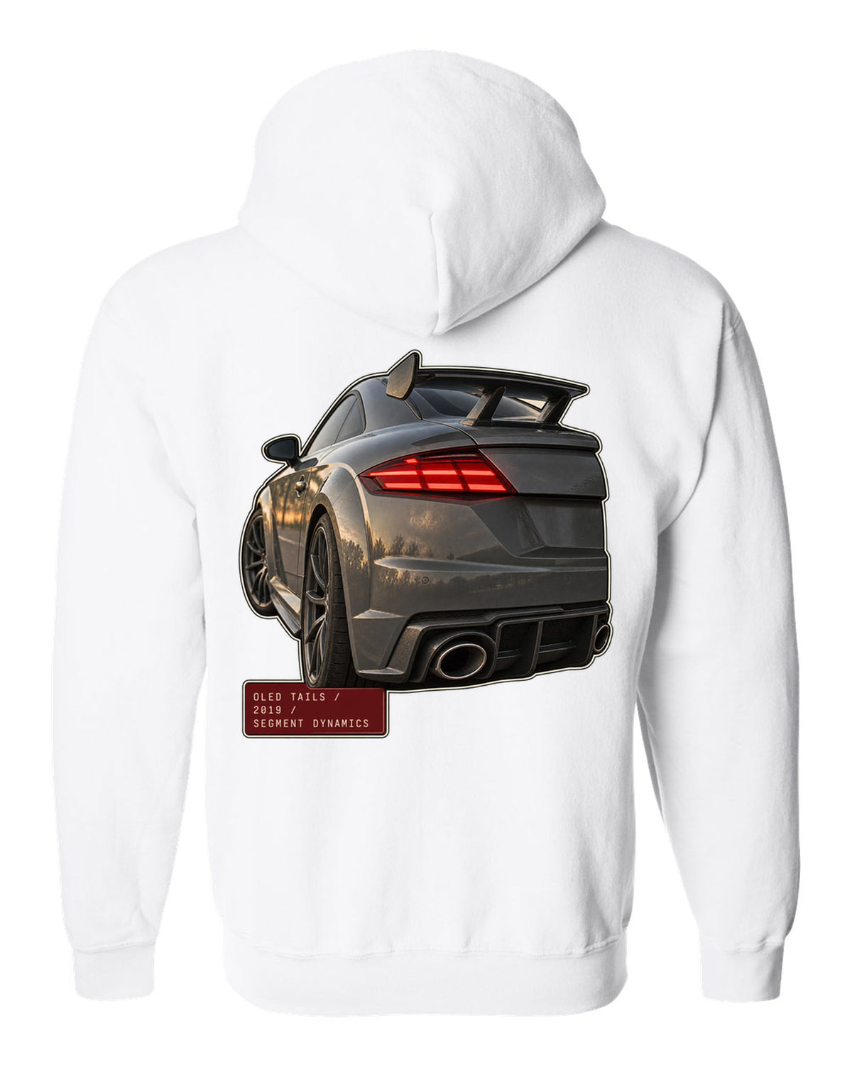 Audi TT RS facelift OLED taillight macro print white zip hoodie back view with the design