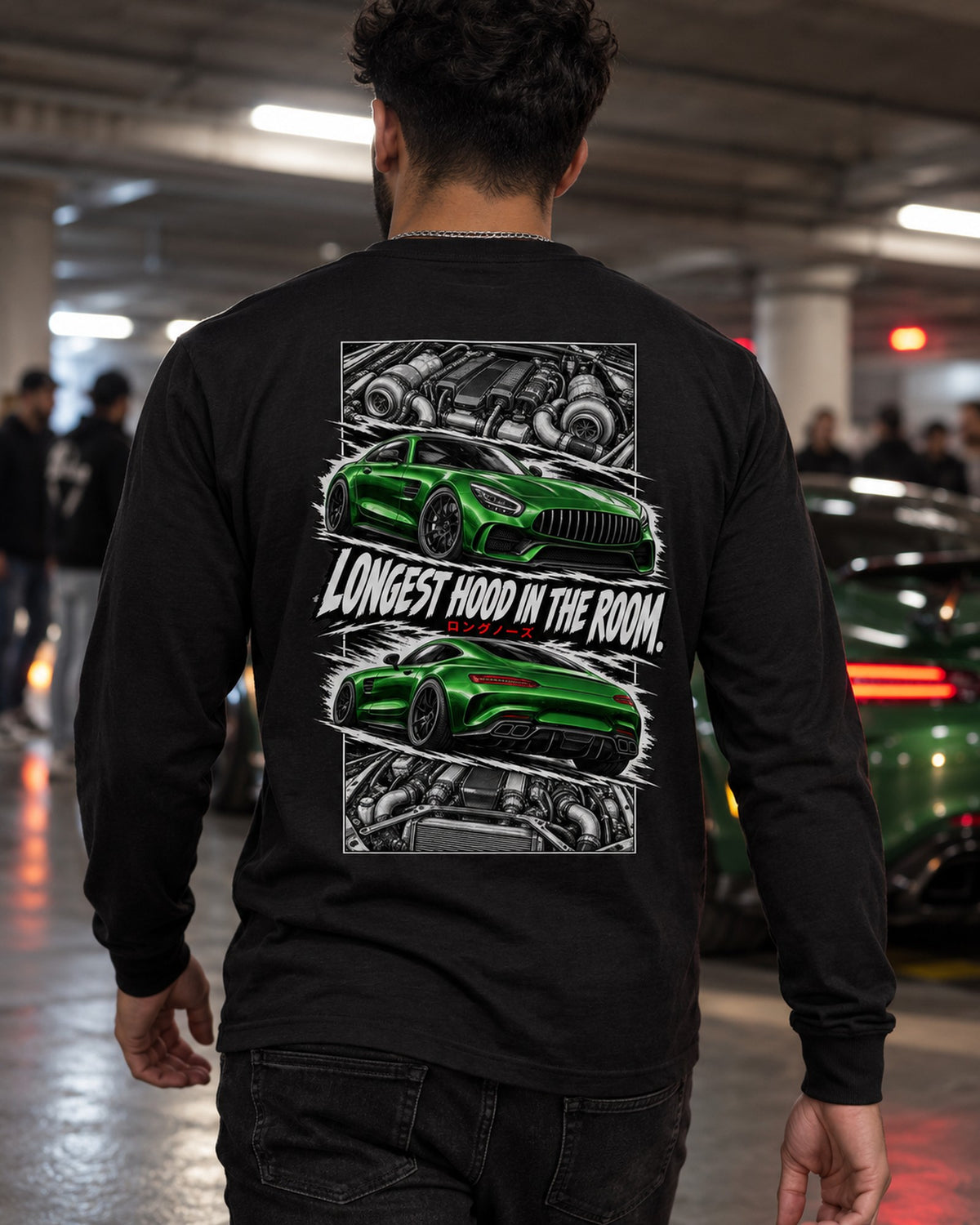 Mercedes-AMG Gt Torn Poster Full-Back Graphic Tee Long Sleeve Black worn hero