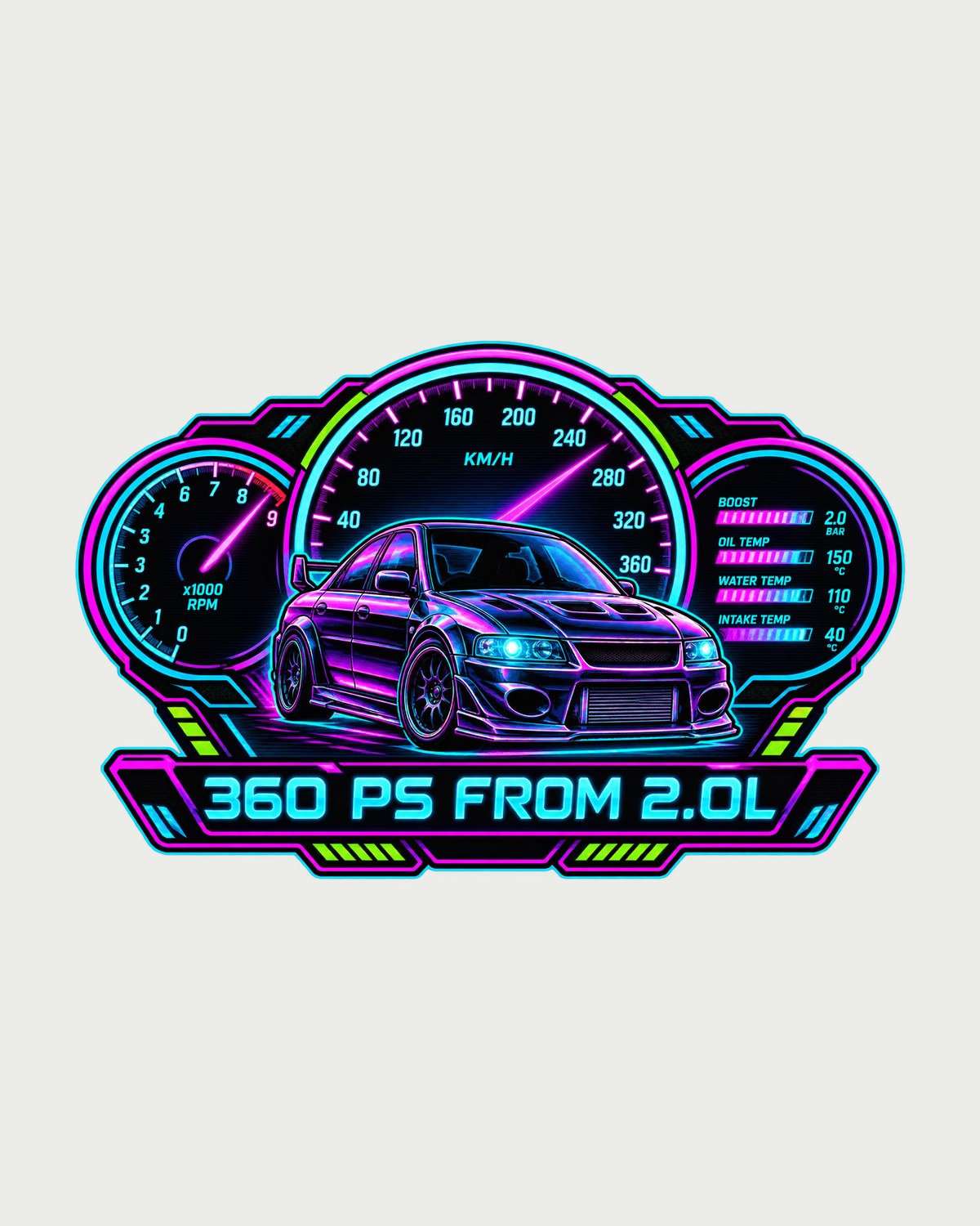 Evo IX CT9A Neon Gauge Cluster Shirt, 360 PS From 2.0L design only