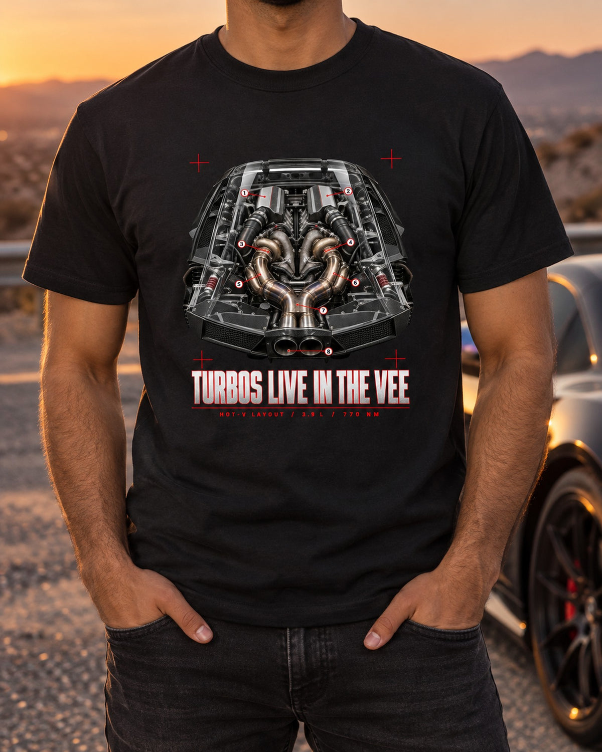 Ferrari F8 Tributo Hot-V Engine Cover Callouts Shirt T-Shirt Black worn hero