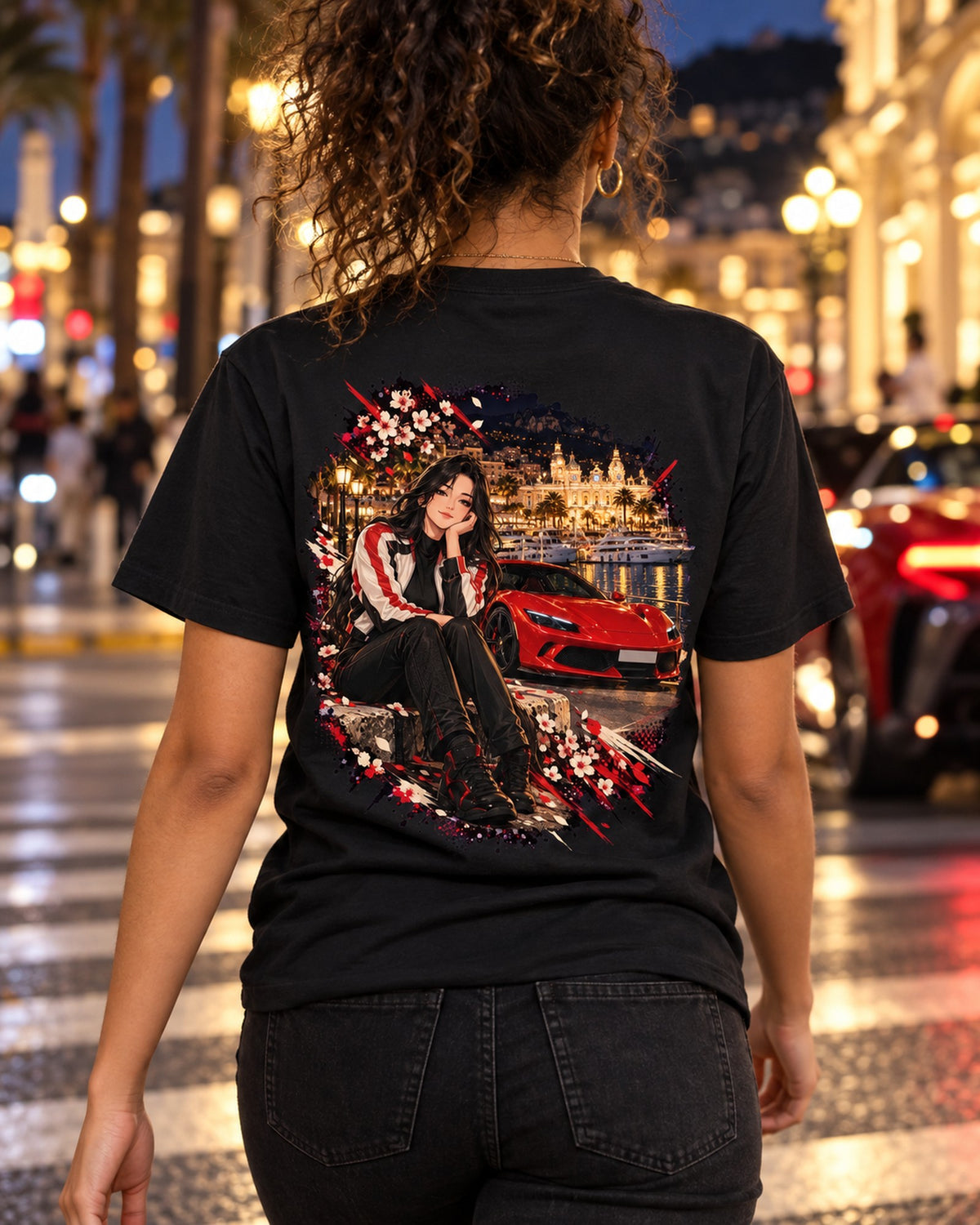 Ferrari 296 GTB Anime Girl Shirt, Hoodie & More T-Shirt Black worn hero