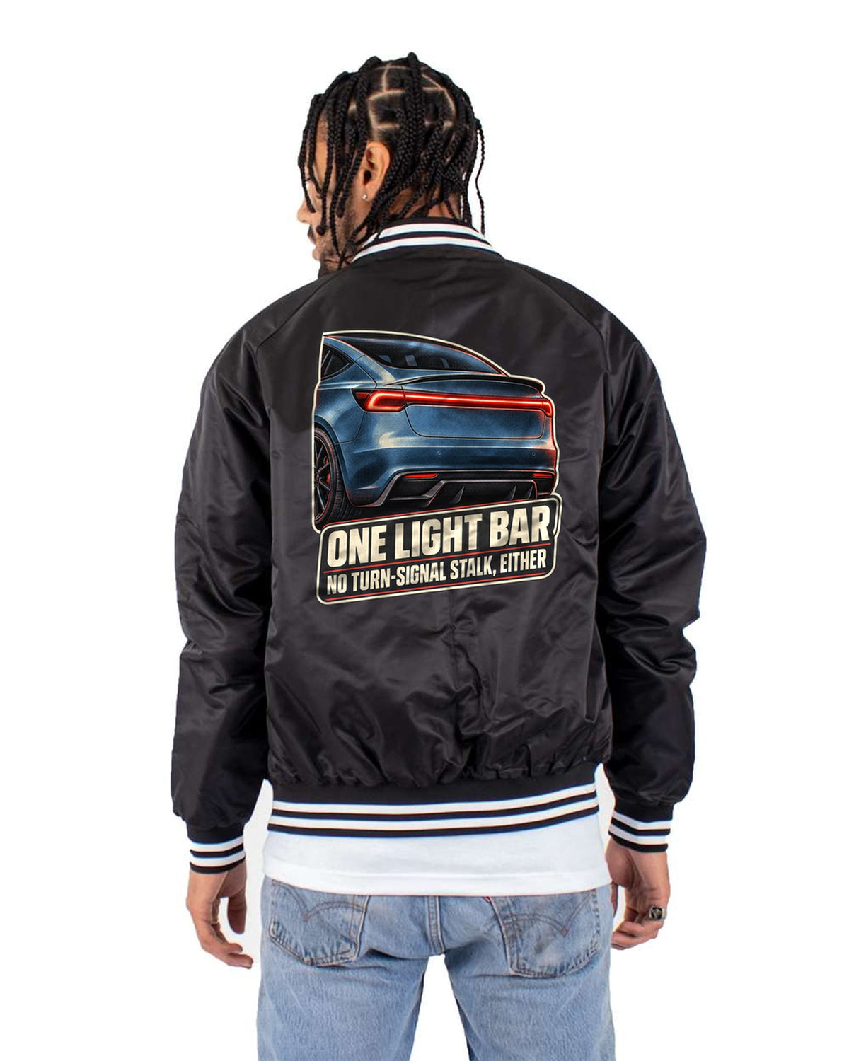 Model 3 Performance Highland Taillight Macro Shirt, Light Bar Bomber Jacket Black back
