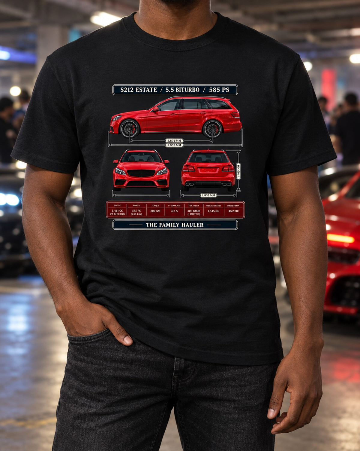 Mercedes-AMG E63 S Estate S212 Three-View Shirt, Wagon Owner Gift T-Shirt Black worn hero