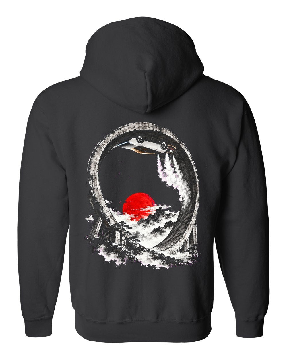Tesla Roadster Upside Down Zip Hoodie Black back