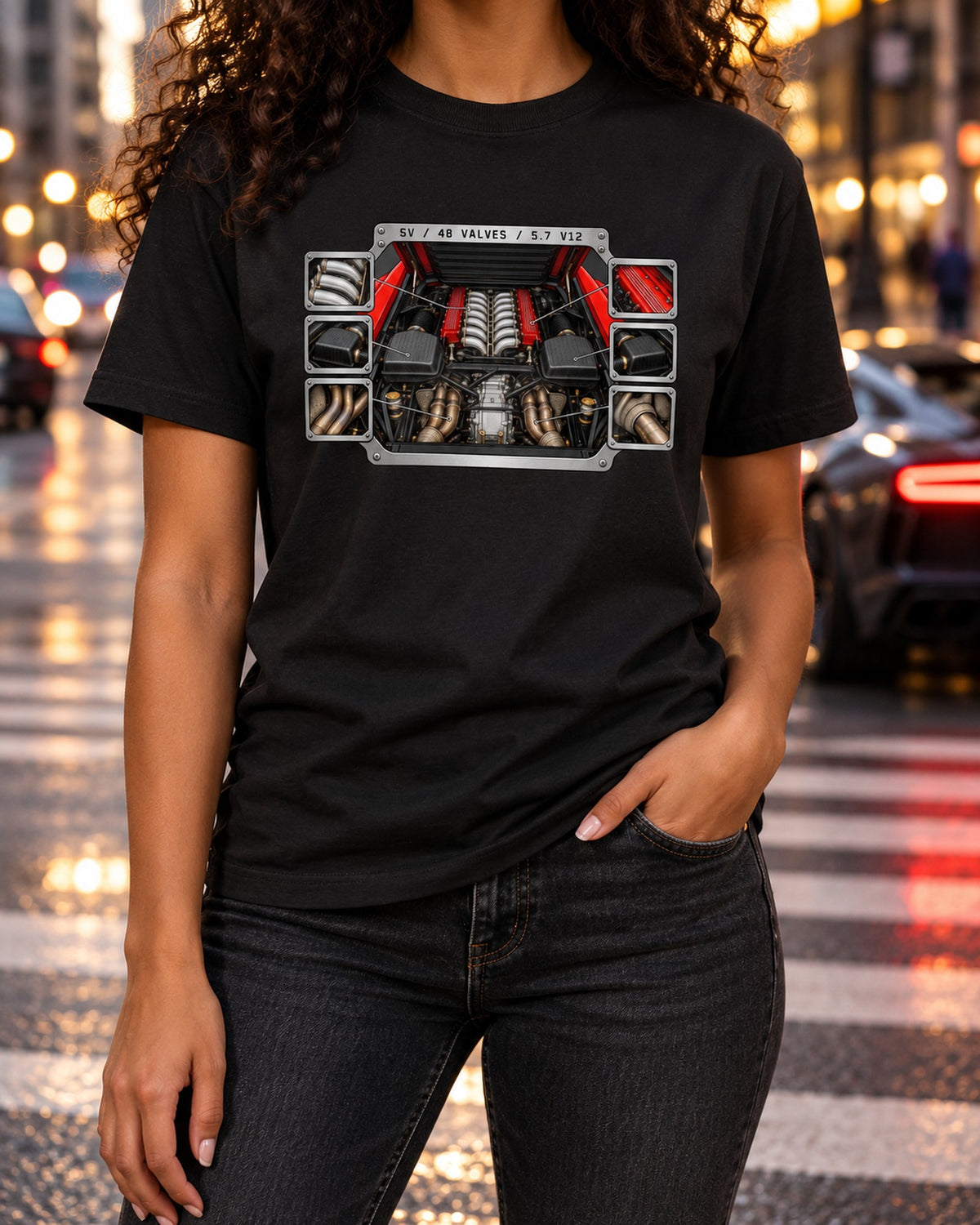 Diablo SV Data Plate Shirt, Lamborghini 5.7 V12 48 Valves T-Shirt Black worn hero