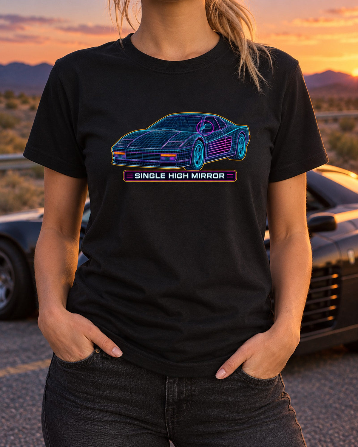 Ferrari Testarossa F110 CAD Wireframe Study Shirt, High Mirror T-Shirt Black worn hero