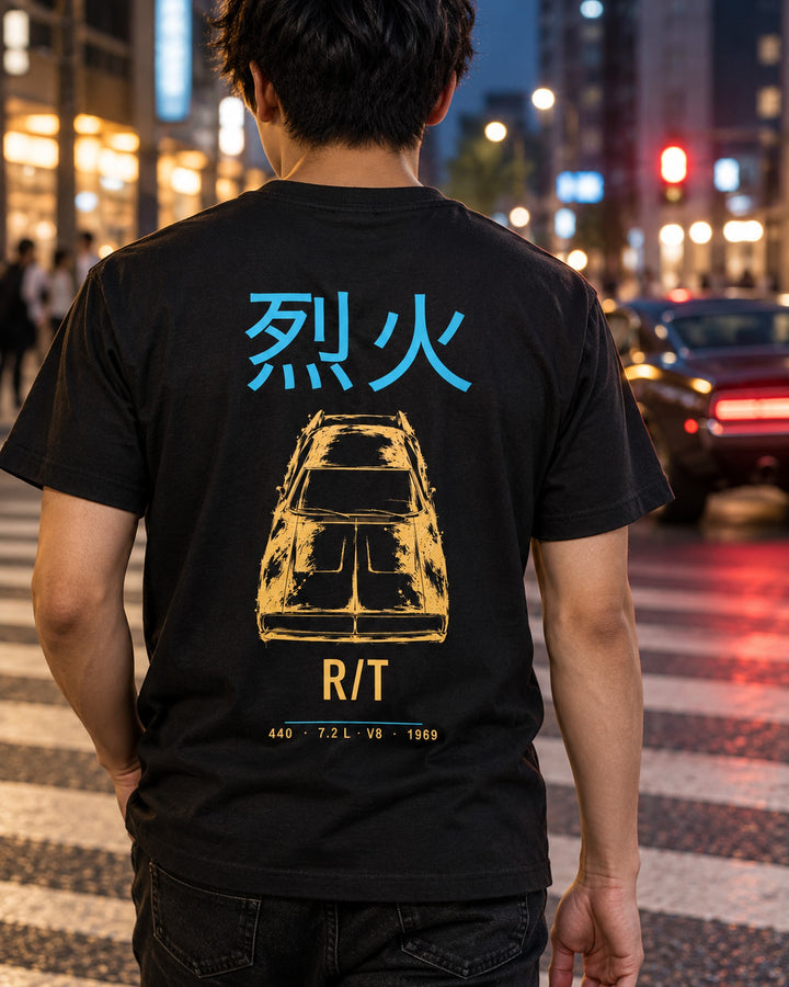 1969 R/T 440 Full-Back Graphic Tee T-Shirt Black worn hero