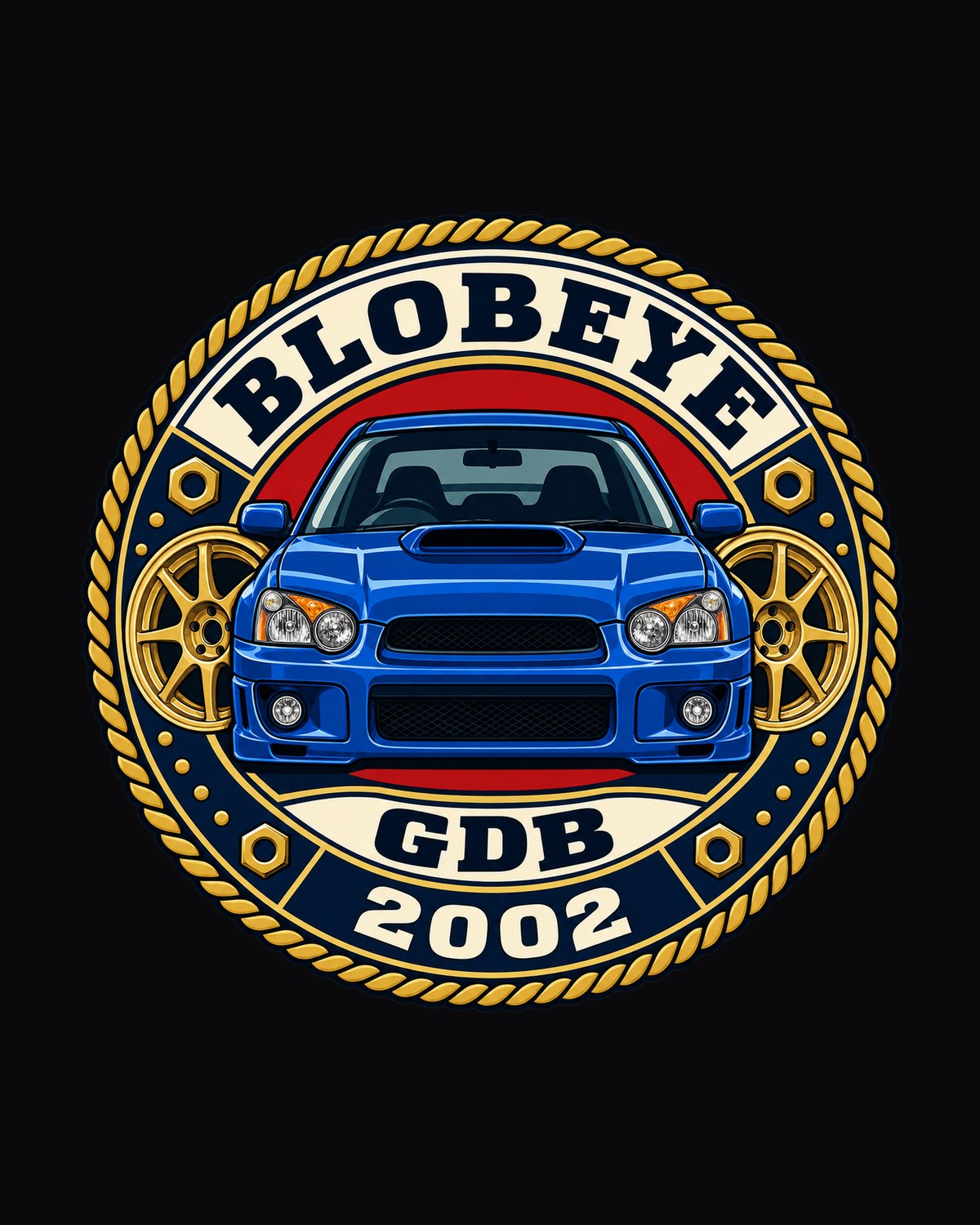 Subaru Impreza WRX GDB Blobeye Round Crest Shirt, 2002 Car Tee design only