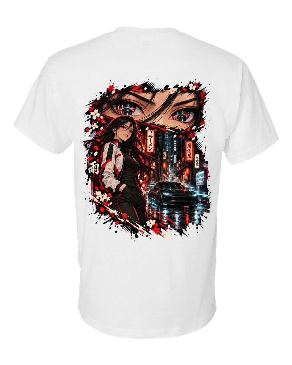 Tesla Model S Plaid Anime Girl T-Shirt White back
