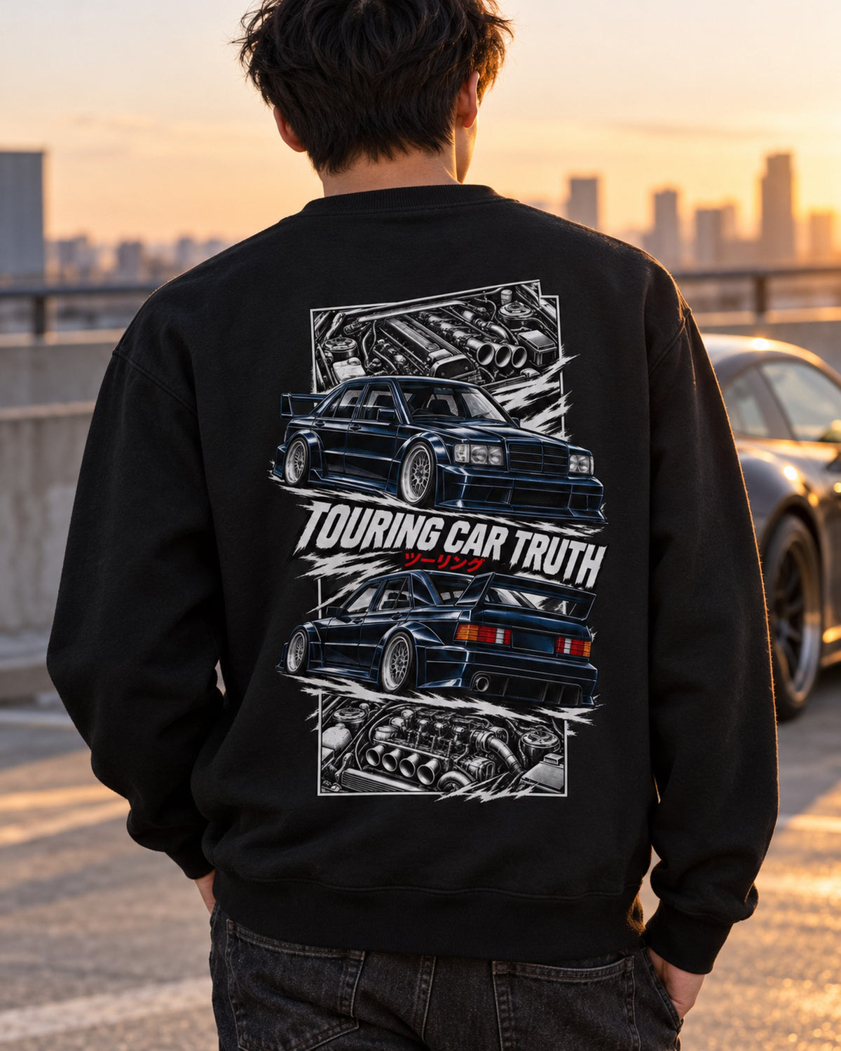 Mercedes 190E Evo Ii Torn Poster Full-Back Graphic Tee Crewneck Black worn hero